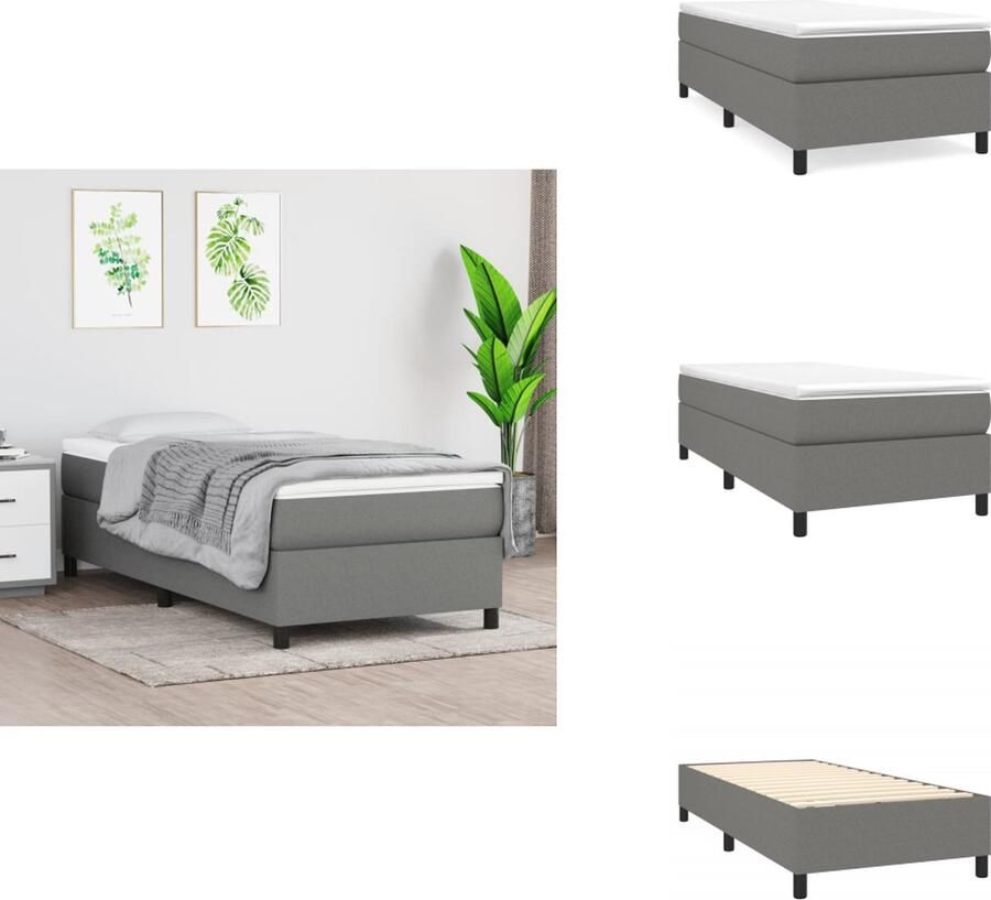 VidaXL Boxspringbed Comfortabel Pocketvering Middelharde Ondersteuning Huidvriendelijk Multiplex Lattenbodem Donkergrijs 203x100x35 cm (LxBxH) Incl matras en topmatras Bed