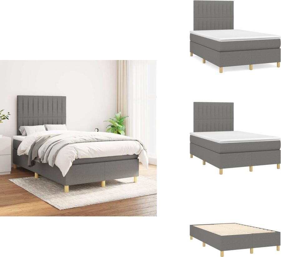 VidaXL Donkergrijze Boxspringbed 203 x 120 x 118 128 cm Duurzaam materiaal Praktisch hoofdbord Comfortabele ondersteuning Pocketvering matras Middelharde ondersteuning Huidvriendelijk topmatras Bed