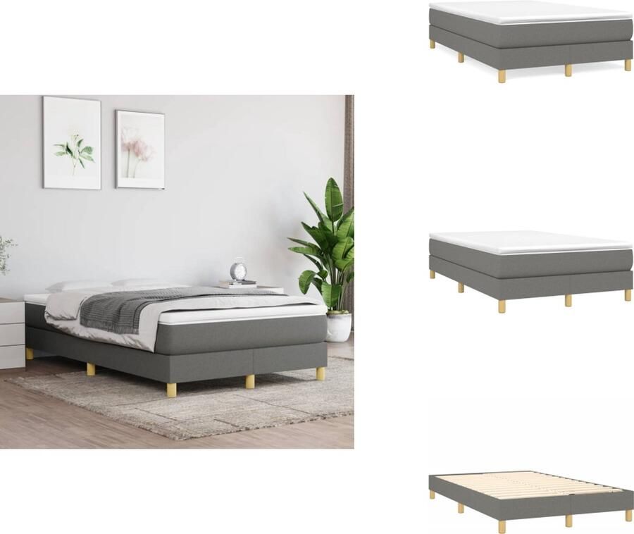 VidaXL Boxspring Bed Donkergrijs 203 x 120 x 25 cm Pocketvering Matras Middelharde Ondersteuning Huidvriendelijk Topmatras Bed