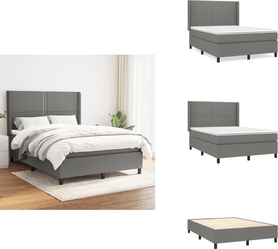 VidaXL Boxspringbed Donkergrijs 193 x 147 x 118 128 cm Pocketvering matras Middelharde ondersteuning 100% polyester stof Verstelbaar hoofdbord Huidvriendelijk topmatras Montagehandleiding incl Gratis levering Bed