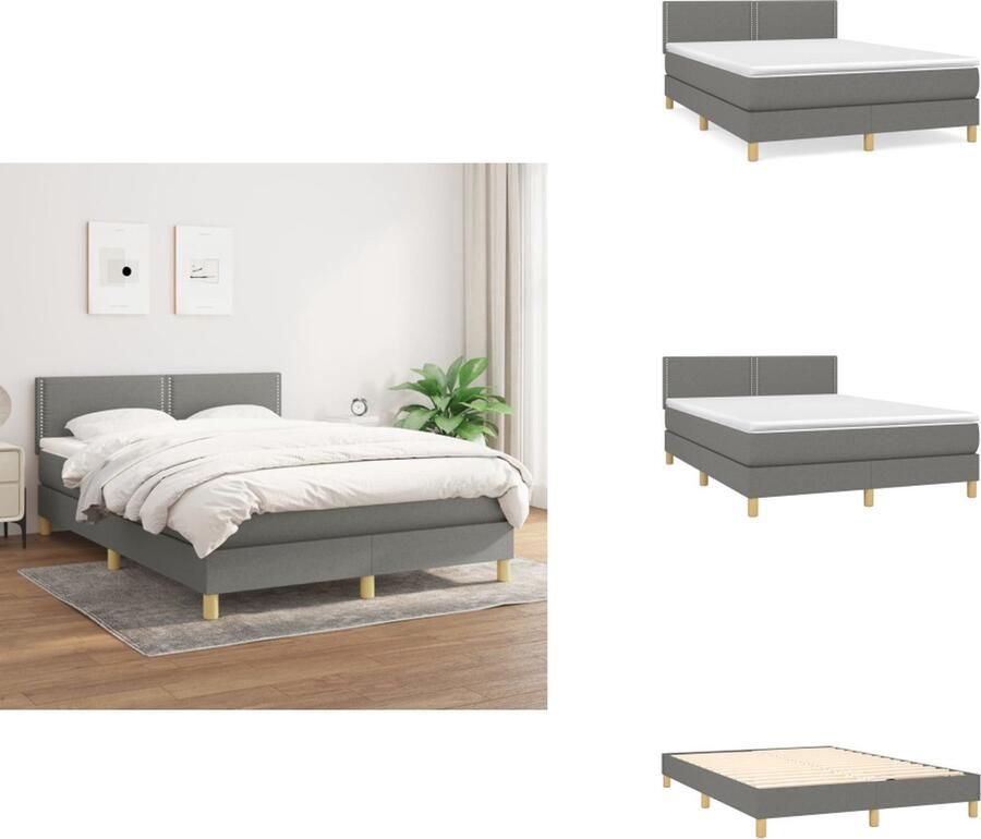 VidaXL Boxspringbed s Bed Matras 193 x 144 Donkergrijs Met verstelbaar hoofdbord Pocketvering Middelharde ondersteuning Huidvriendelijk topmatras 1 x montagehandleiding inbegrepen Bed