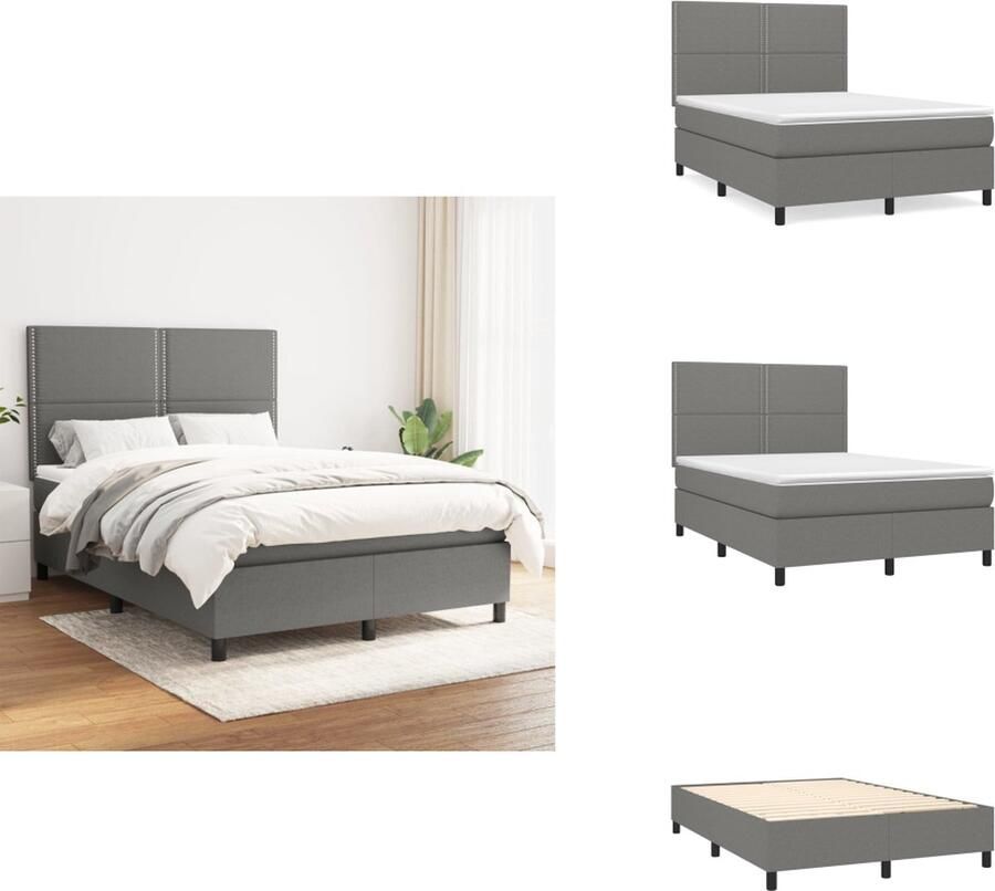 VidaXL Boxspringbed Dreamy Nights Donkergrijs 203 x 144 x 118 128 cm Pocketvering matras Middelharde ondersteuning Huidvriendelijk topmatras Inclusief montagehandleiding Bed