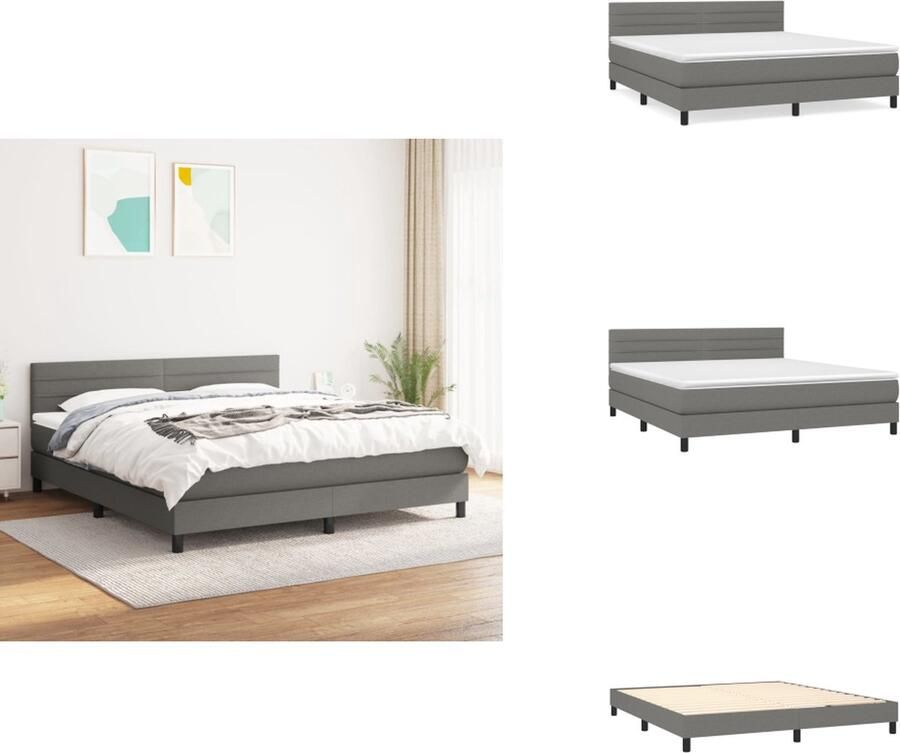 VidaXL Boxspringbed Donkergrijs 203x160x78 88 cm Duurzaam materiaal Verstelbaar hoofdbord Pocketvering matras Middelharde ondersteuning Huidvriendelijk topmatras Inclusief montagehandleiding Bed