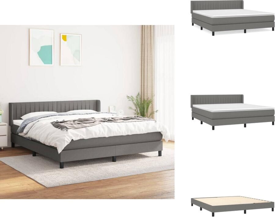 VidaXL Boxspringbed Donkergrijs 203 x 160 x 118 128 cm Met verstelbaar hoofdbord Pocketvering matras Middelharde ondersteuning Huidvriendelijk topmatras Bed - Foto 8