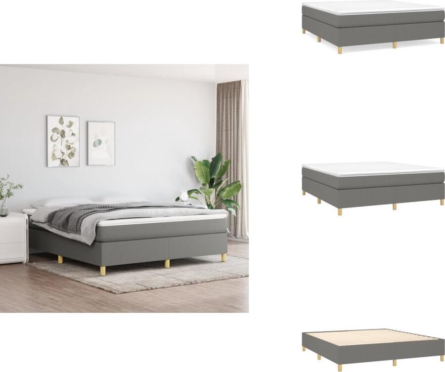 VidaXL Boxspringbed Donkergrijs 203 x 183 x 118 128 cm Duurzaam materiaal Praktisch hoofdbord Comfortabele ondersteuning Pocketvering matras Middelharde ondersteuning Huidvriendelijk topmatras Inclusief montagehandleiding Bed - Foto 3