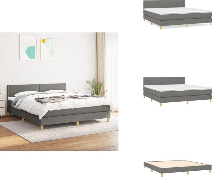 VidaXL Boxspringbed Donkergrijs 203 x 180 x 78 88 cm Met verstelbaar hoofdbord Pocketvering matras Middelharde ondersteuning Huidvriendelijk topmatras Inclusief montagehandleiding Bed