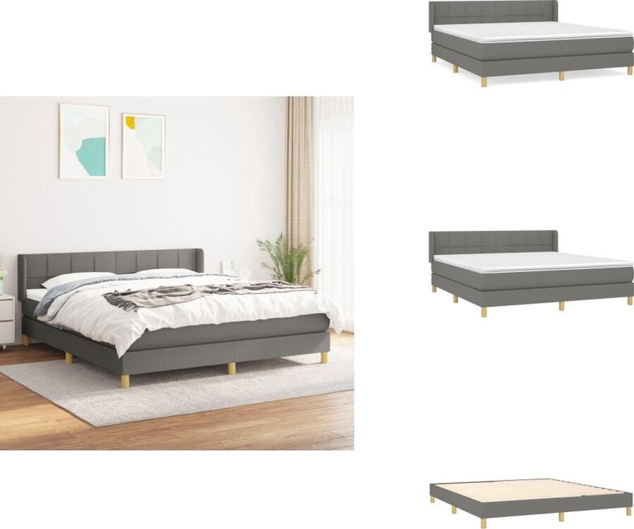 VidaXL Boxspringbed Donkergrijs 203x183x78 88 cm Duurzaam Verstelbaar Hoofdbord Pocketvering Matras Middelharde Ondersteuning Huidvriendelijk Topmatras Inclusief Montagehandleiding Bed