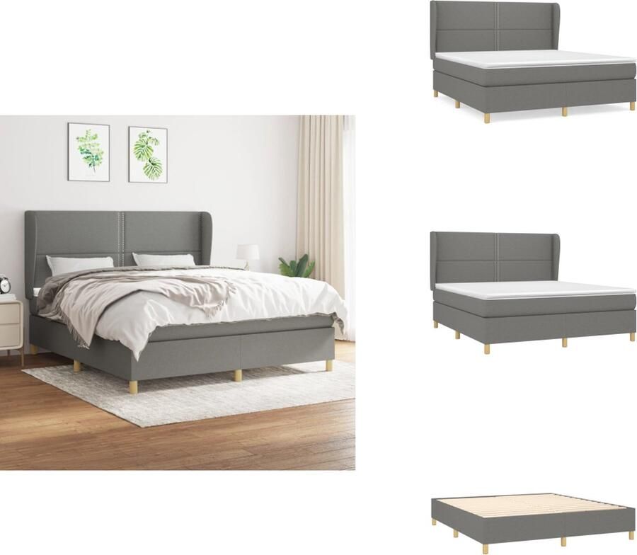 VidaXL Boxspringbed Donkergrijs 203 x 183 x 118 128 cm Duurzaam materiaal Praktisch hoofdbord Comfortabele ondersteuning Pocketvering matras Middelharde ondersteuning Huidvriendelijk topmatras Inclusief montagehandleiding Bed