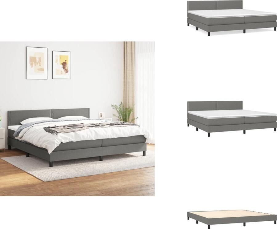 VidaXL Boxspringbed Duurzaam stoffen bed met verstelbaar hoofdbord Pocketvering matras Middelharde ondersteuning Huidvriendelijk topmatras Kleur- donkergrijs Afmetingen- 203 x 200 x 78 88 cm Bed - Foto 1