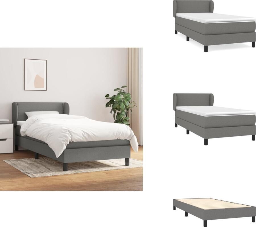 VidaXL Boxspringbed Duurzaam donkergrijs bedframe Pocketvering matras Middelharde ondersteuning Huidvriendelijk topmatras Multiplex lattenbodem Afmetingen- 203 x 80 x 25 cm (L x B x H) Bed