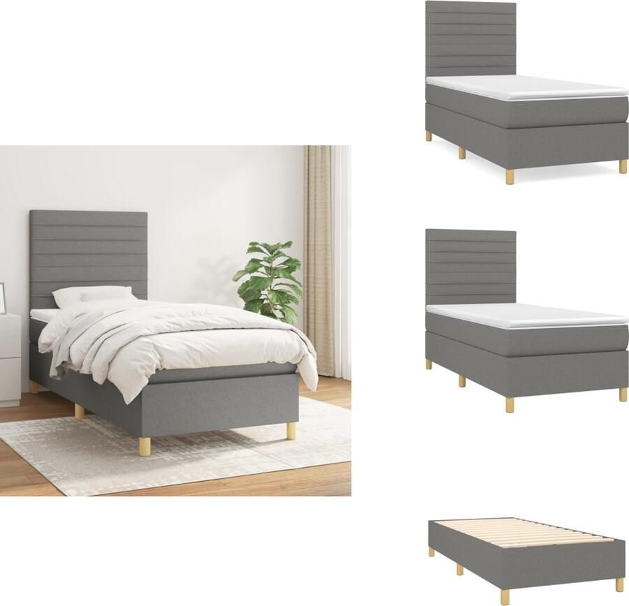 VidaXL Boxspringbed Donkergrijs 203x83x118 128 cm Pocketvering matras Middelharde ondersteuning Huidvriendelijk topmatras Bed - Foto 1