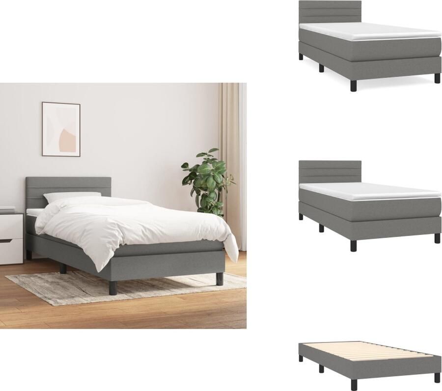 VidaXL Boxspringbed naam Bed 203 x 80 x 78 88 cm Donkergrijs Pocketvering matras Middelharde ondersteuning Huidvriendelijk topmatras Bed