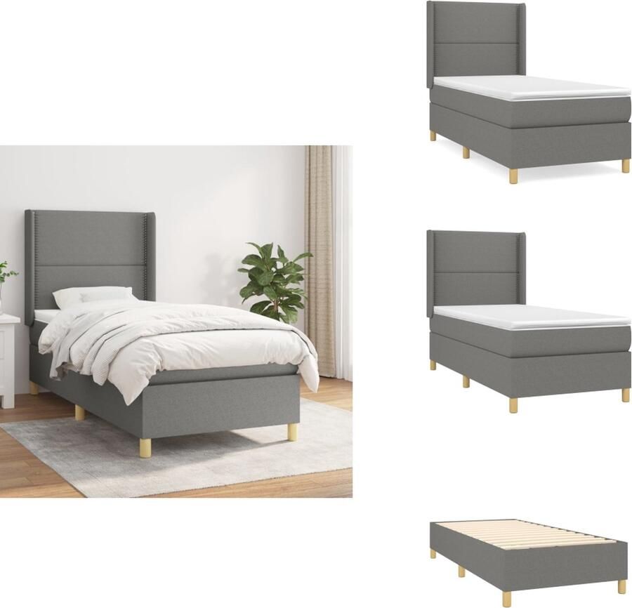 VidaXL Boxspringbed Donkergrijs 203 x 93 x 118 128 cm Luxe en duurzaam Verstelbaar hoofdbord Pocketvering matras Middelharde ondersteuning Huidvriendelijk topmatras Inclusief montagehandleiding Bed