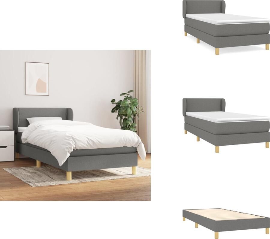 VidaXL Boxspringbed Matras Pocketvering Middelharde Ondersteuning Huidvriendelijk Multiplex Lattenbodem Donkergrijs 203x90x25cm 90x200x20cm 90x200x5cm Bed