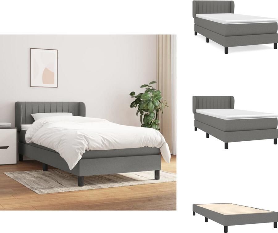 VidaXL Boxspringbed Matras Pocketvering Middelharde Ondersteuning Huidvriendelijk Multiplex Lattenbodem Donkergrijs 203x90x25cm 90x200x20cm 90x200x5cm Bed - Foto 3
