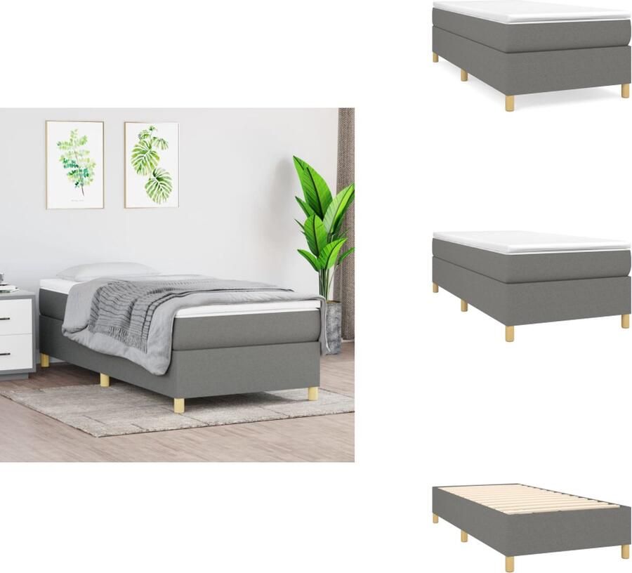 VidaXL boxspringbed pocketvering matras middelharde ondersteuning huidvriendelijk topmatras donkergrijs 203 x 90 x 35 cm 1 x bedframe 1 x matras 1 x topmatras Bed