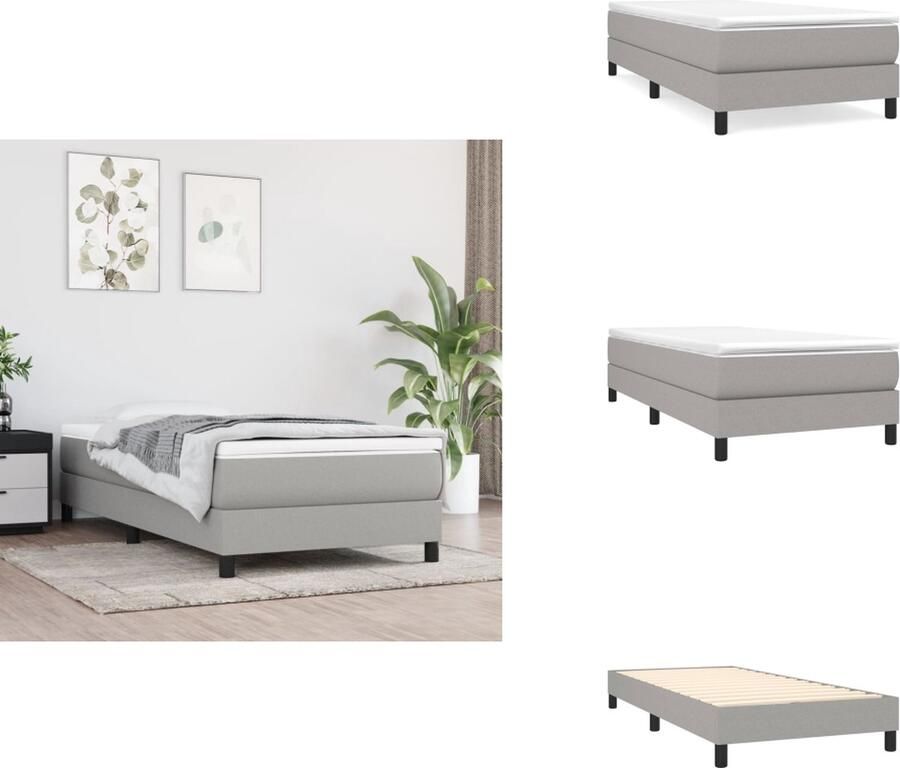 VidaXL Boxspringbed Pocketvering Matras Middelharde Ondersteuning Huidvriendelijk Topmatras Lichtgrijs 203x80x25 cm wit en lichtgrijs 80x200x20 cm 1x bedframe 1x matras 1x topmatras Bed