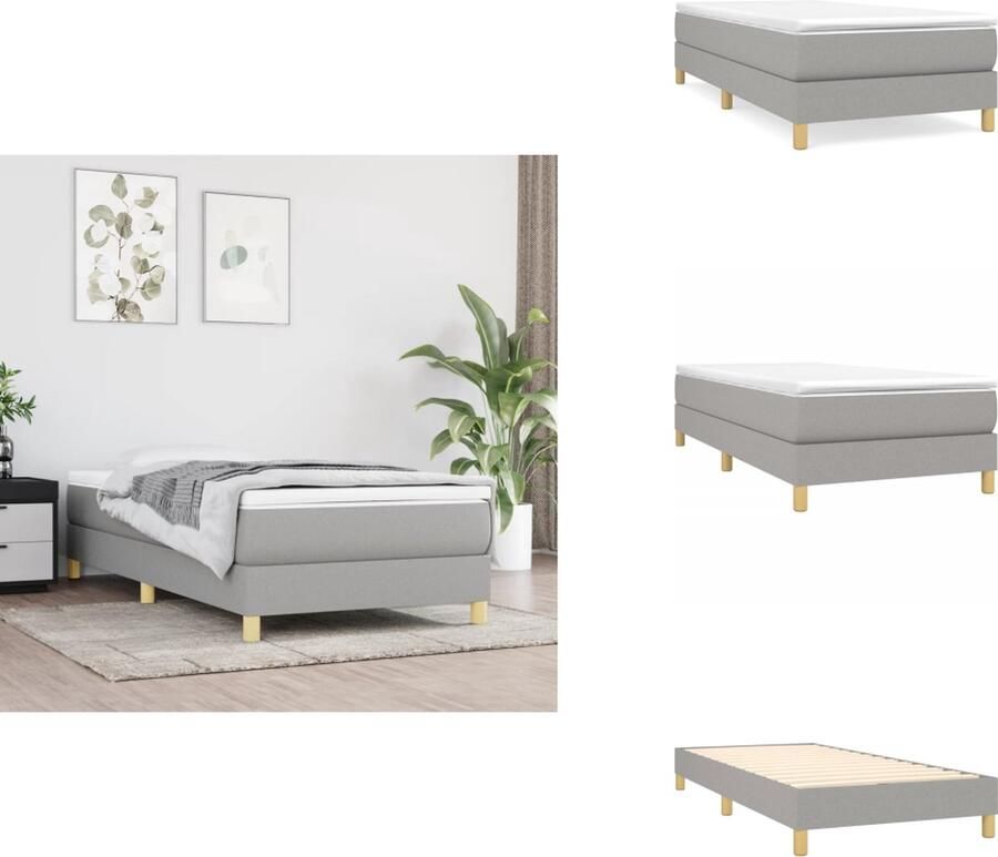 VidaXL Boxspringbed Comfort Bed 203 x 100 x 78 88 cm Lichtgrijs Pocketvering matras Middelharde ondersteuning Huidvriendelijk topmatras Bed - Foto 4