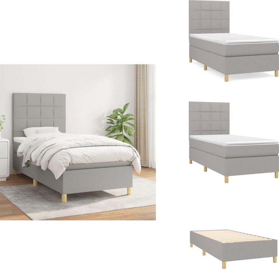 VidaXL Boxspringbed Comfort Bed 203 x 100 x 118 128 cm Lichtgrijs Duurzaam materiaal Praktisch hoofdbord Comfortabele ondersteuning Pocketvering matras Middelharde ondersteuning Huidvriendelijk topmatras Bed