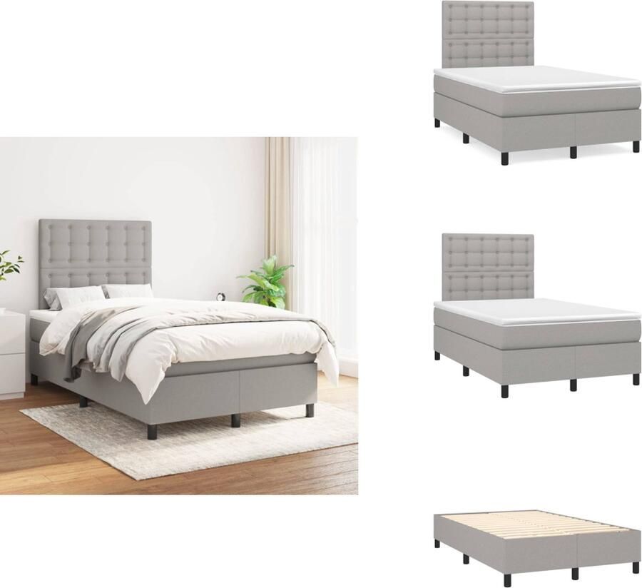 VidaXL Boxspringbed Moderne lichtgrijze stoffen bekleding Pocketvering matras Middelharde ondersteuning Huidvriendelijk topmatras Inclusief montagehandleiding Afmetingen- 203 x 120 x 118 128 cm Bed - Foto 1