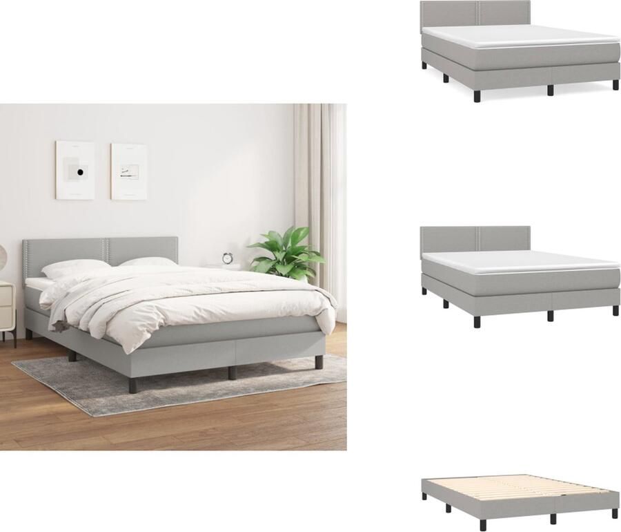 VidaXL Boxspringbed Rustgevend Size- 193 x 144 x 78 88 cm Duurzaam Lichtgrijs Bed met Verstelbaar Hoofdbord en Pocketvering Matras Middelharde Ondersteuning Huidvriendelijke Topmatras Inclusief Montagehandleiding Bed