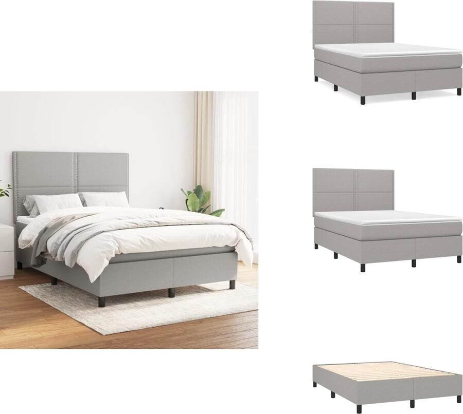 VidaXL Boxspringbed Luxe Bedden 203 x 144 x 118 128 cm Lichtgrijs Ademend en duurzaam Verstelbaar hoofdbord Pocketvering matras Middelharde ondersteuning Huidvriendelijk topmatras Montagehandleiding inbegrepen Bed