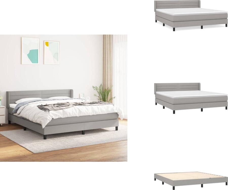 VidaXL Boxspringbed Comfort Bed 203 x 163 x 78 88 cm Lichtgrijs Stoffen bekleding Hoogte verstelbaar hoofdbord Pocketvering matras Middelharde ondersteuning Huidvriendelijk topmatras Bed