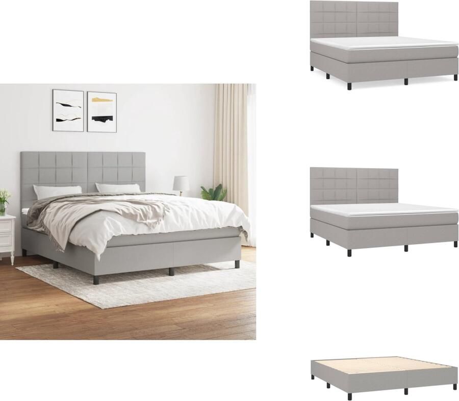 VidaXL Boxspringbed Pocketvering 160x200x20 cm Lichtgrijs Duurzaam materiaal Hoofdbord Middelharde ondersteuning Huidvriendelijk topmatras Inclusief montagehandleiding Bed