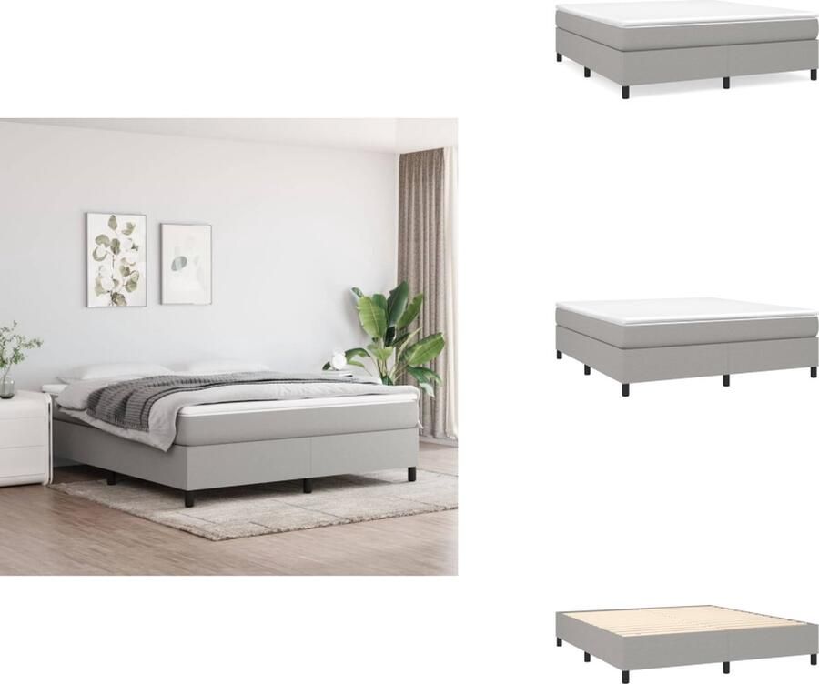 VidaXL Boxspringbed Rustgevende Nacht Bedframe 203x160x35 Matras 160x200x20 Topmatras 160x200x5 Kleur- lichtgrijs wit Materiaal- stof multiplex bewerkt hout 100% polyester Maximale ontspanning voor een goede nachtrust Bed