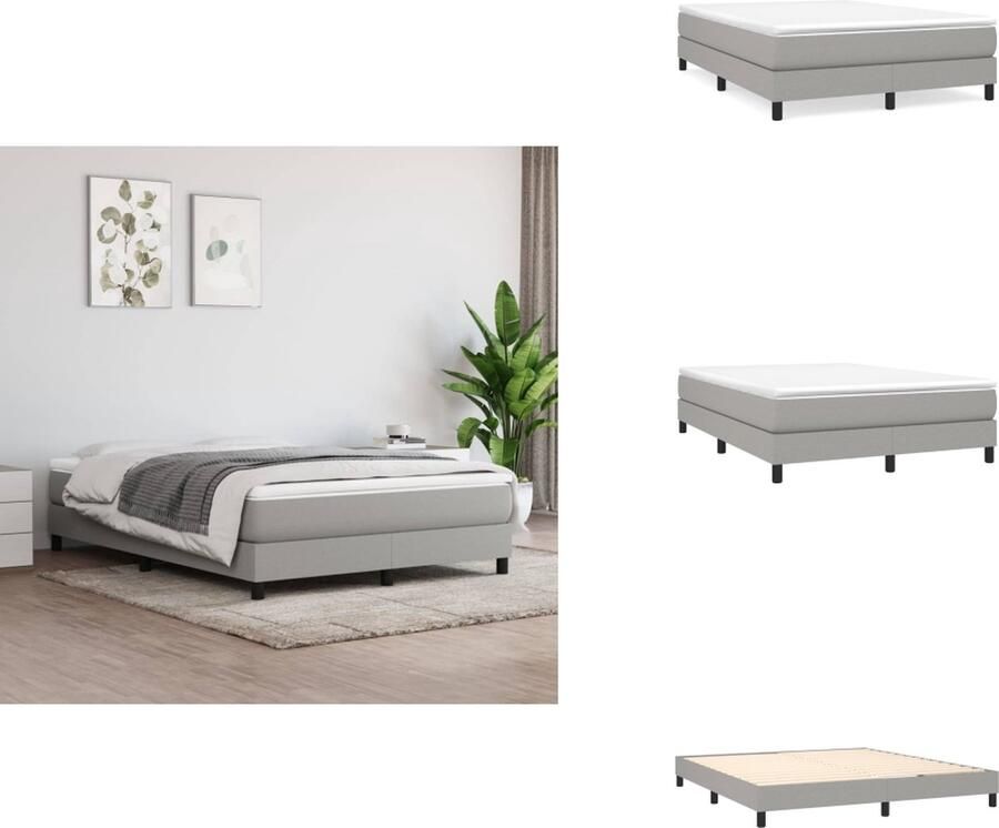 VidaXL Boxspringbed Grijze Stof 203 x 160 x 25 cm Pocketvering Matras Middelharde Ondersteuning Huidvriendelijk Topmatras Bed