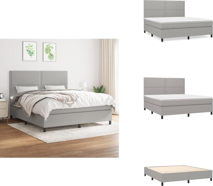 VidaXL Boxspringbed Luxe stoffen bed met verstelbaar hoofdbord Pocketvering matras Middelharde ondersteuning Huidvriendelijk topmatras 203 x 180 x 118 128 cm Lichtgrijs Bed