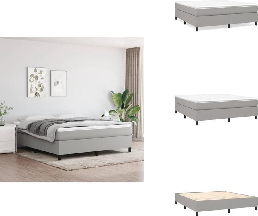 VidaXL Boxspringbed Bedframe lichtgrijs stof Afmetingen- 203x180x35cm Bedmatras wit lichtgrijs Afmetingen- 180x200x20cm Bedtopmatras wit Afmetingen- 180x200x5cm Bed