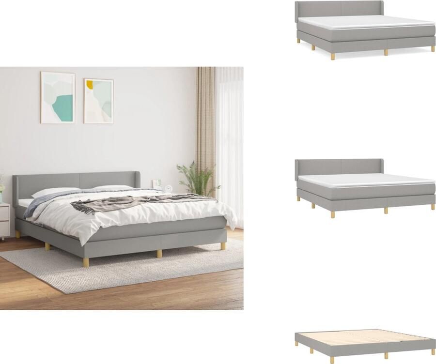 VidaXL Boxspringbed Pocketvering matras Hoofdbord verstelbaar Middelharde ondersteuning Huidvriendelijk topmatras Lichtgrijs 203x183x78 88cm Bed