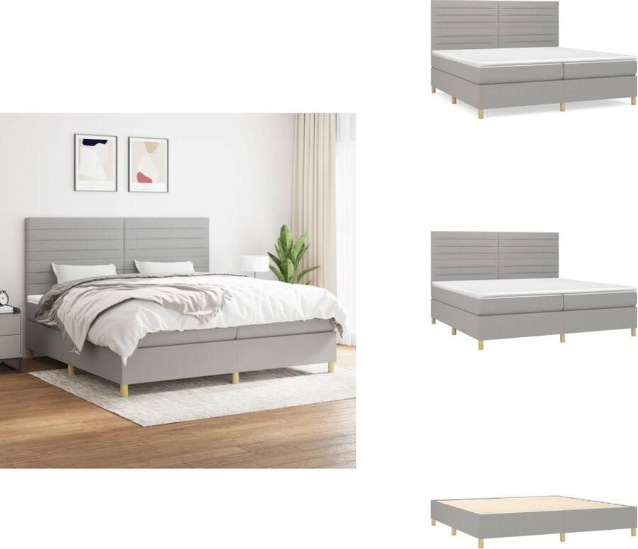 VidaXL Boxspringbed Comfort Bed 203 x 200 x 118 128 cm Lichtgrijs Met verstelbaar hoofdbord Pocketvering matras Middelharde ondersteuning Huidvriendelijk topmatras Inclusief montagehandleiding Bed - Foto 1