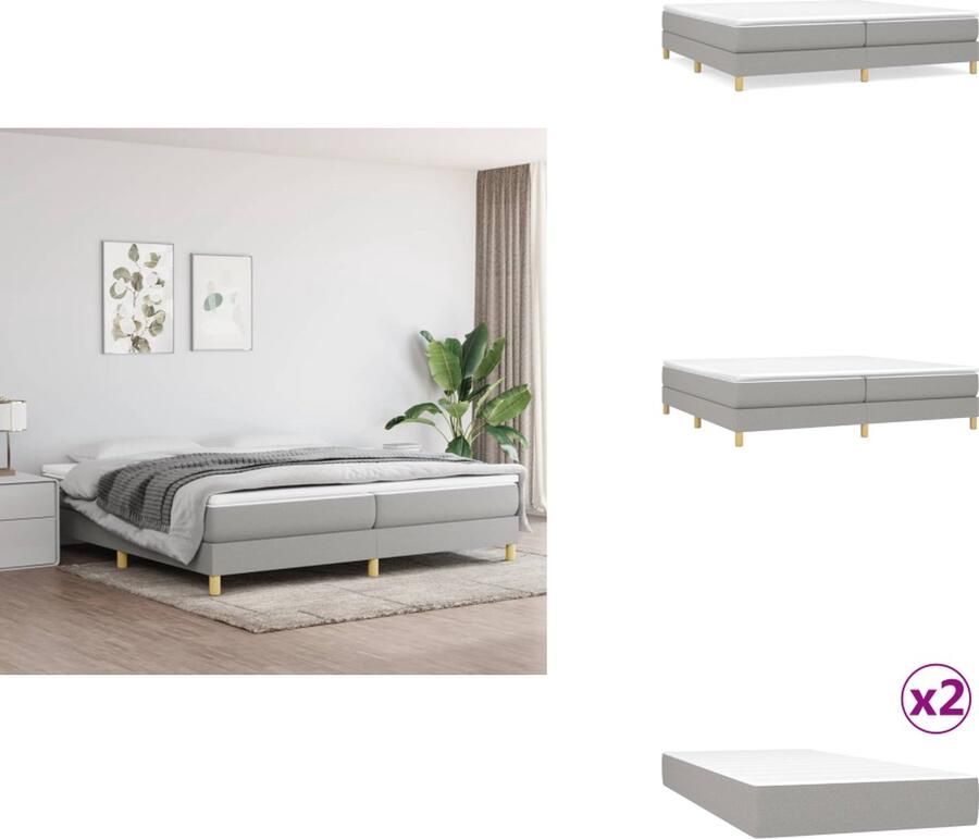 VidaXL Boxspringbed Comfort Plus Bed 203 x 200 x 78 88 cm Lichtgrijs Pocketvering en Schuim Met verstelbaar hoofdbord Huidvriendelijk topmatras Inclusief montagehandleiding Bed