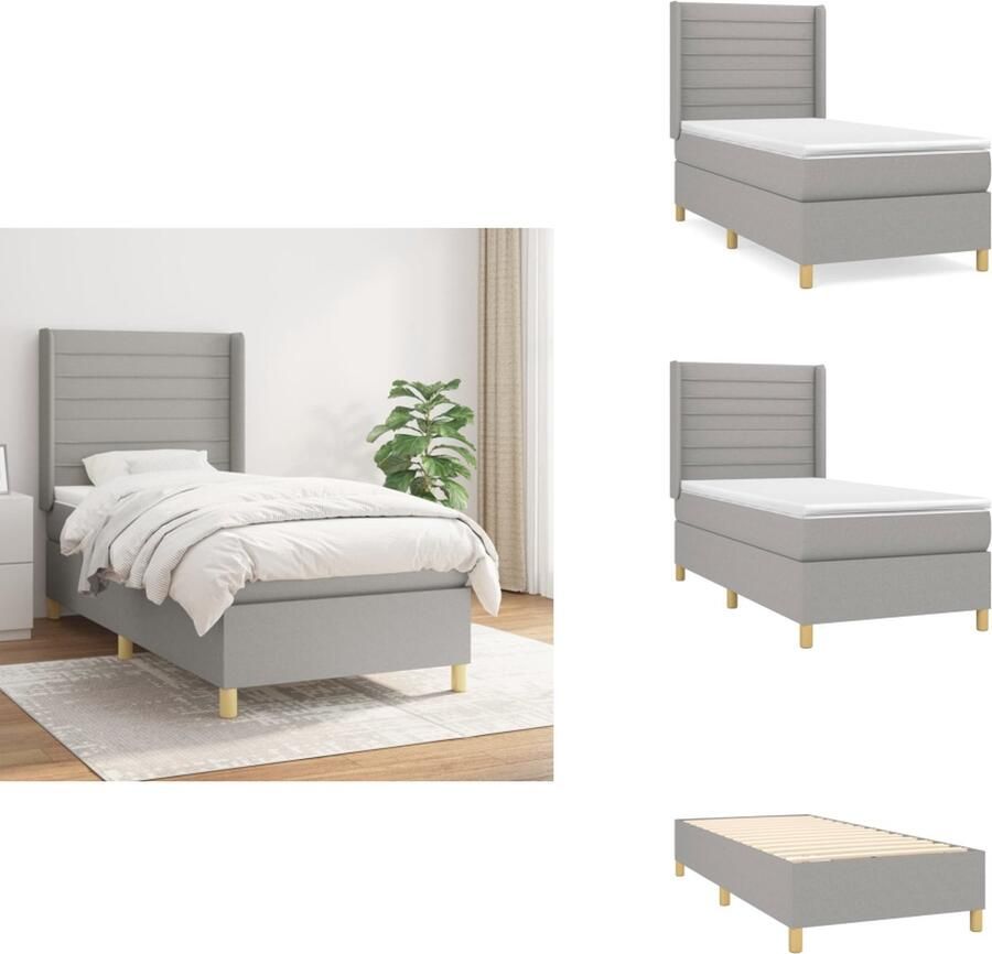 VidaXL Boxspringbed Comfort Bed 203x83x118 128 cm Lichtgrijs Pocketvering en schuim vulling Inclusief hoofdbord matras en topmatras Huidvriendelijk Montagehandleiding bijgevoegd Bed
