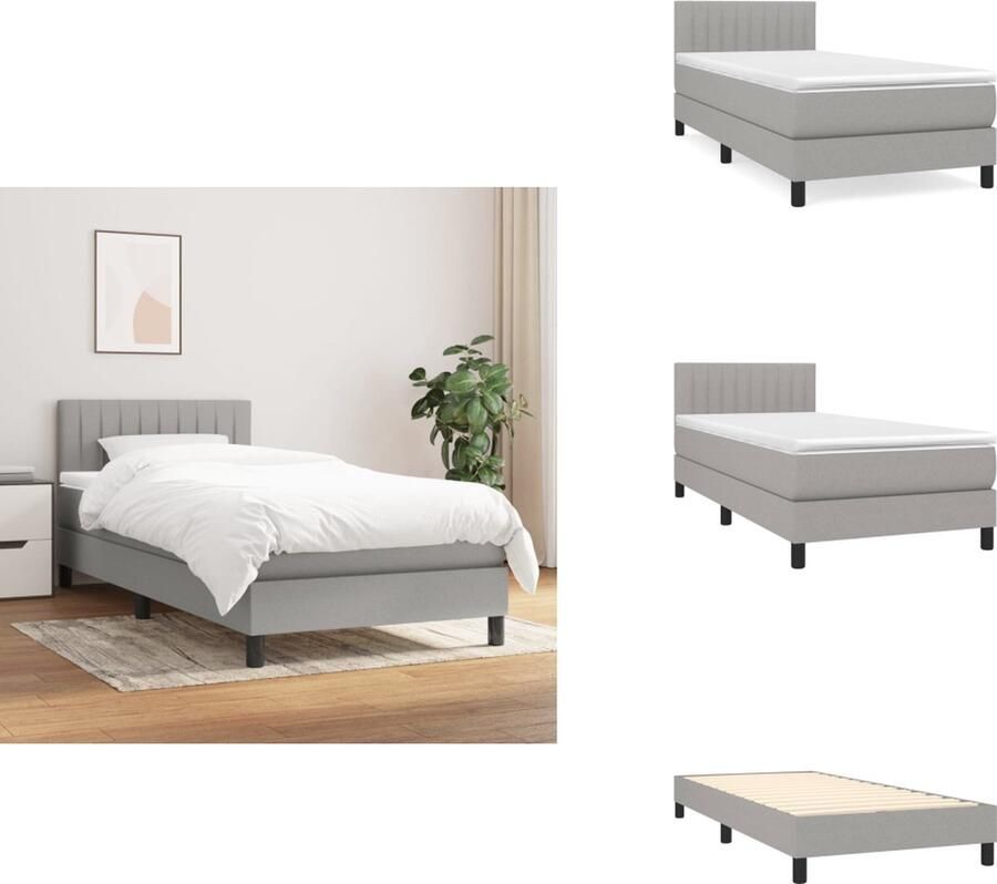 VidaXL Boxspringbed Comfort Bed 203x83x118 128 cm Lichtgrijs Pocketvering en schuim vulling Inclusief hoofdbord matras en topmatras Huidvriendelijk Montagehandleiding bijgevoegd Bed - Foto 2