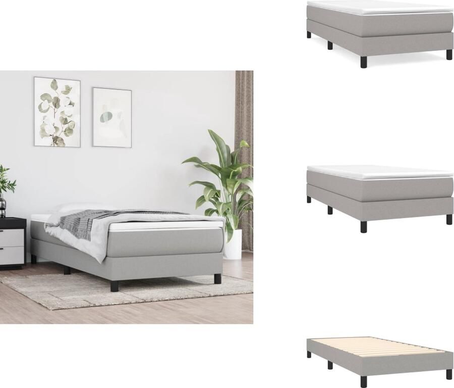 VidaXL Boxspringbed Pocketvering Matras Middelharde Ondersteuning Huidvriendelijk Topmatras Lichtgrijs 193x90x25 cm Bed