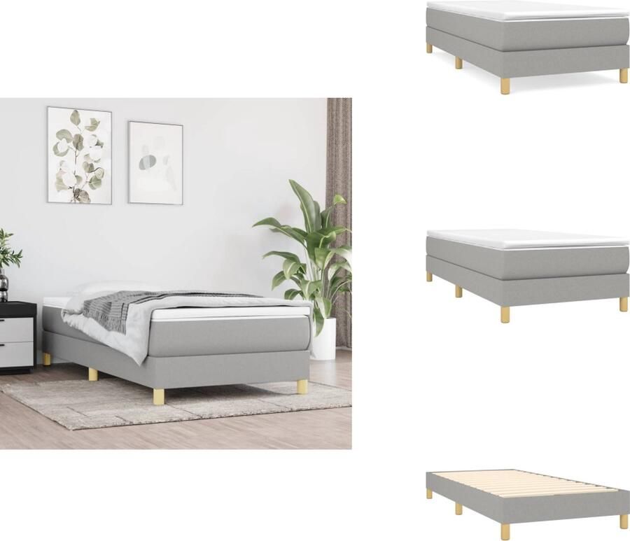 VidaXL Bed lichtgrijs Boxspringbed 203x90x78 88cm Pocketvering matras 90x200x20cm Middelharde ondersteuning Bedtopmatras 90x200x5cm Huidvriendelijk topmatras Inclusief 1x bedframe 1x hoofdeind 1x matras 1x topmatras Bed - Foto 5
