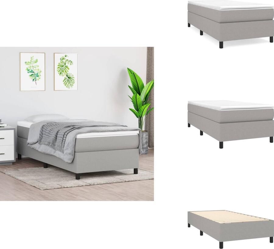 VidaXL Bed lichtgrijs Boxspringbed 203x90x78 88cm Pocketvering matras 90x200x20cm Middelharde ondersteuning Bedtopmatras 90x200x5cm Huidvriendelijk topmatras Inclusief 1x bedframe 1x hoofdeind 1x matras 1x topmatras Bed - Foto 3