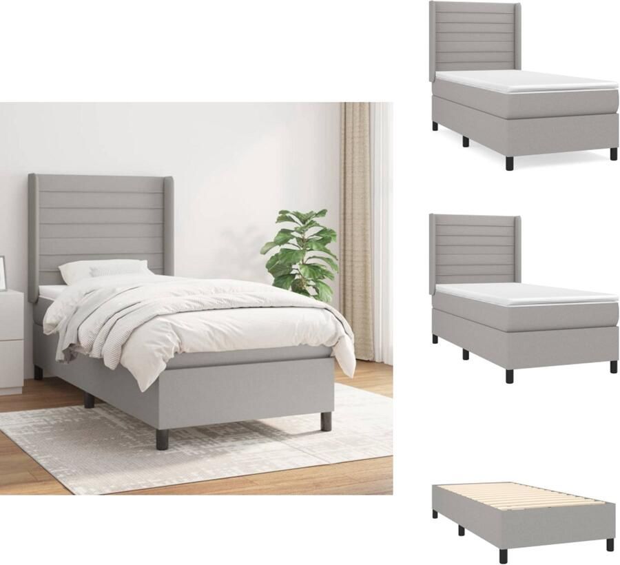 VidaXL Boxspringbed Pocketvering 90 x 200 cm Lichtgrijs Duurzaam materiaal Praktisch hoofdbord Comfortabele ondersteuning Middelharde ondersteuning Huidvriendelijk topmatras Montagehandleiding inclusief Bed - Foto 3
