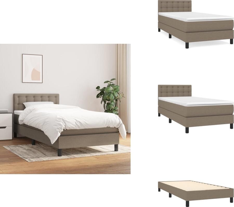 VidaXL Boxspringbed Comfort Bed 203 x 100 x 78 88 cm Taupe stof multiplex en bewerkt hout 100% polyester Pocketvering matras Middelharde ondersteuning Huidvriendelijk topmatras Inclusief montagehandleiding Bed