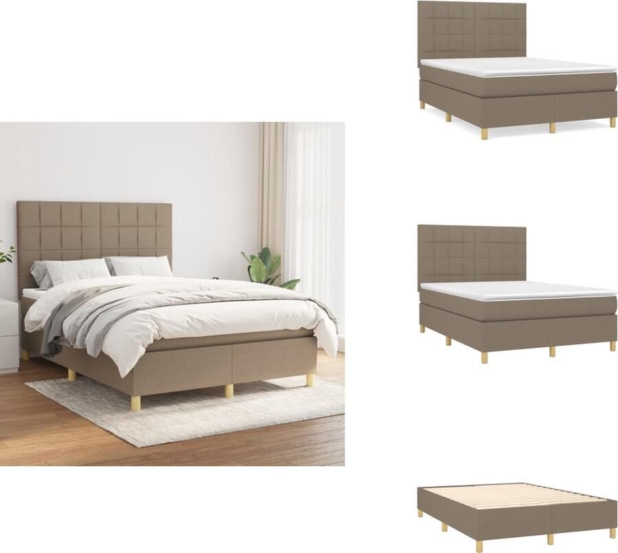 VidaXL Boxspringbed Comfort Bed 193 x 144 x 118 128 cm Taupe Pocketvering matras Middelharde ondersteuning Huidvriendelijk topmatras Incl montagehandleiding Bed