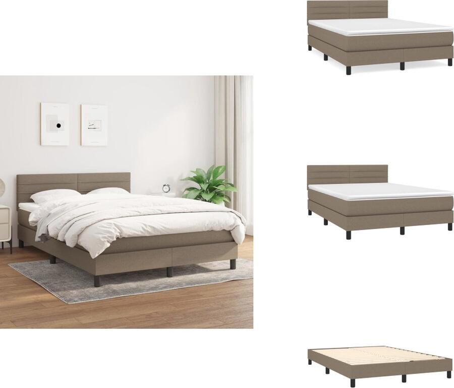 VidaXL Boxspringbed taupe stof 193x144x78 88 cm verstelbaar hoofdbord pocketvering matras middelharde ondersteuning huidvriendelijk topmatras Bed - Foto 1