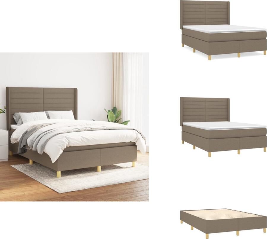 VidaXL Bedframe Boxspring taupe 193 x 144 x 118 128 cm Pocketvering matras Middelharde ondersteuning Huidvriendelijk topmatras Bed