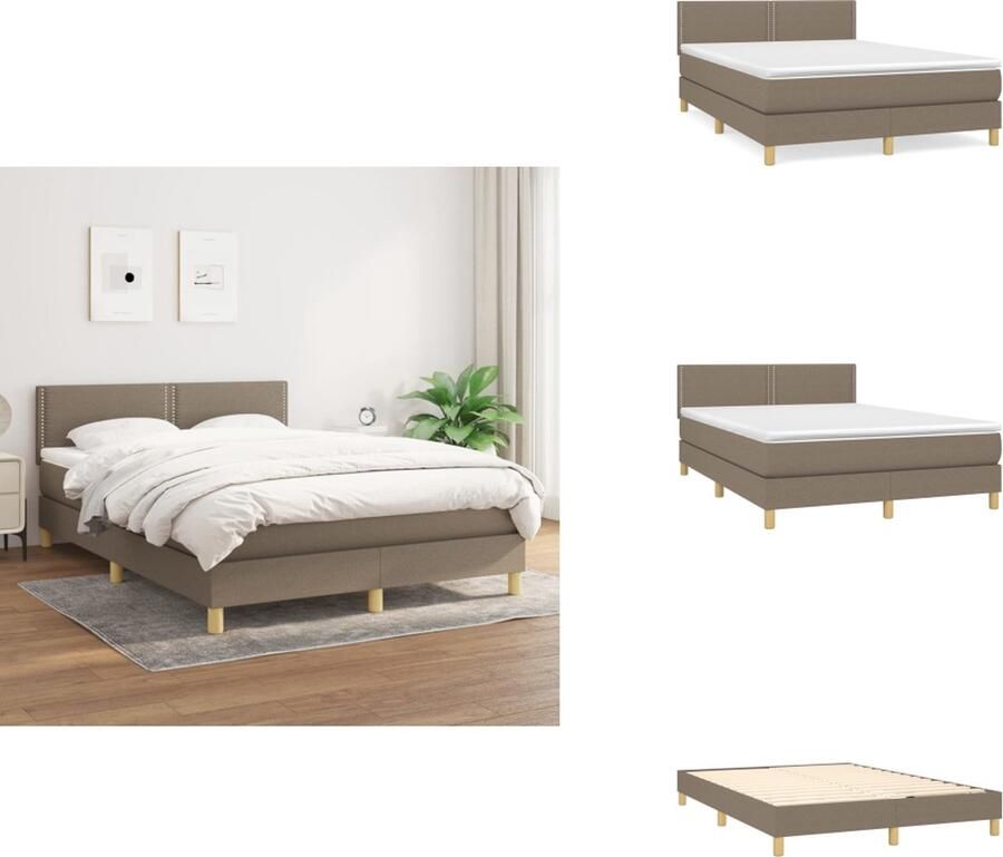 VidaXL Boxspringbed Pocketvering Matras Middelharde Ondersteuning Huidvriendelijk Topmatras 203x144x78 88 cm Taupe wit 100% polyester Multiplex en bewerkt hout Montagehandleiding bijgeleverd Bed