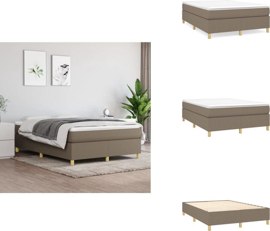 VidaXL Boxspringbed Taupe 193 x 140 x 35 cm Pocketvering matras Middelharde ondersteuning Huidvriendelijk topmatras Multiplex lattenbodem Levering bevat- 1 x bedframe 1 x matras 1 x topmatras Bed