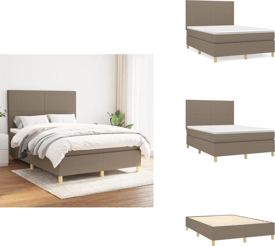 VidaXL Boxspringbed Comfort Bed 203 x 144 x 118 128 cm Taupe Pocketvering matras Middelharde ondersteuning Huidvriendelijk topmatras Inclusief montagehandleiding Bed