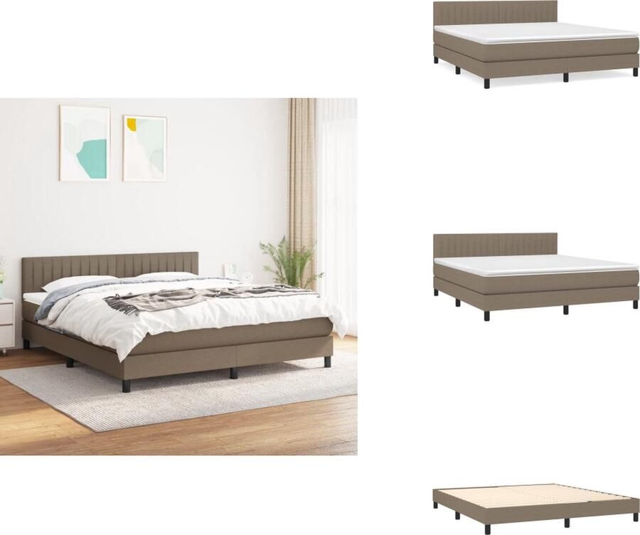 VidaXL Boxspringbed Pocketvering Matras Middelharde Ondersteuning Inclusief Topmatras Kleur- Taupe Afmetingen- 203 x 180 x 78 88 cm Bed