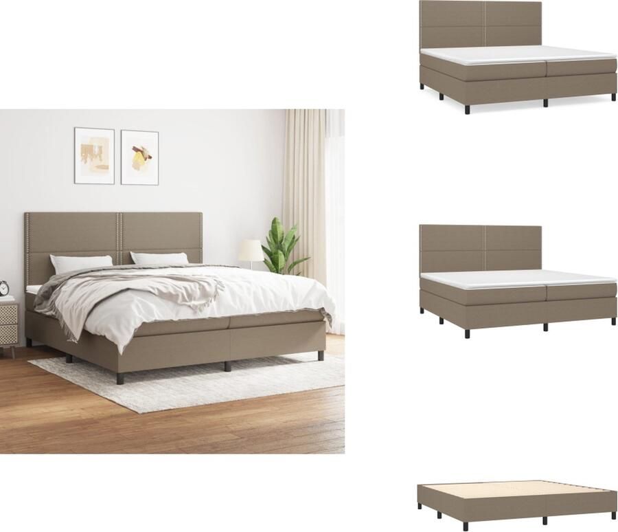 VidaXL Boxspring Bed Taupe 203 x 200 x 118 128 cm Pocketvering Matras Middelharde Ondersteuning Huidvriendelijk Topmatras Bed - Foto 2